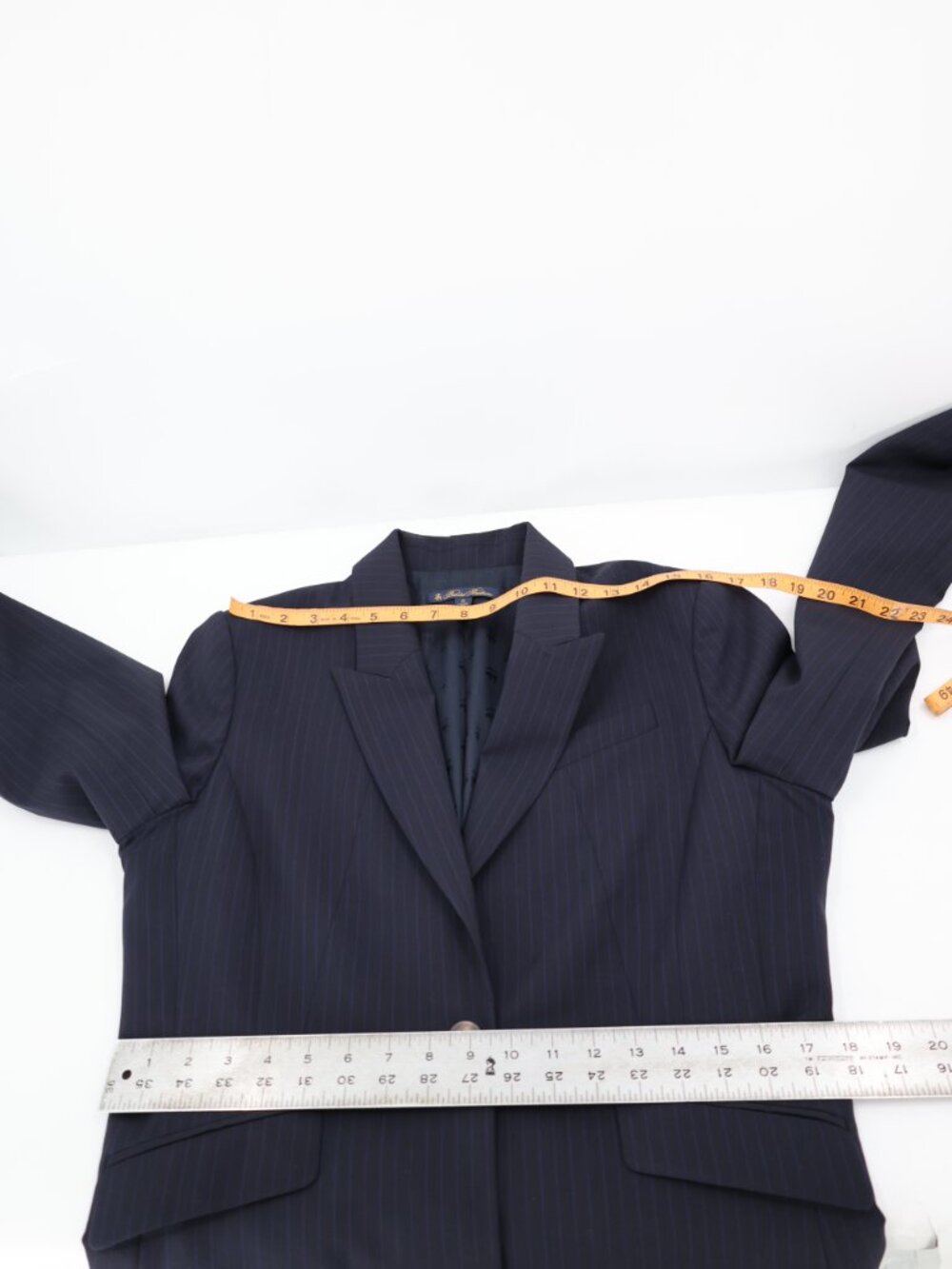 Brooks Brothers Blazer Women 12 peak lapel Wool Blend business work Blue Striped - Picture 11 of 15
